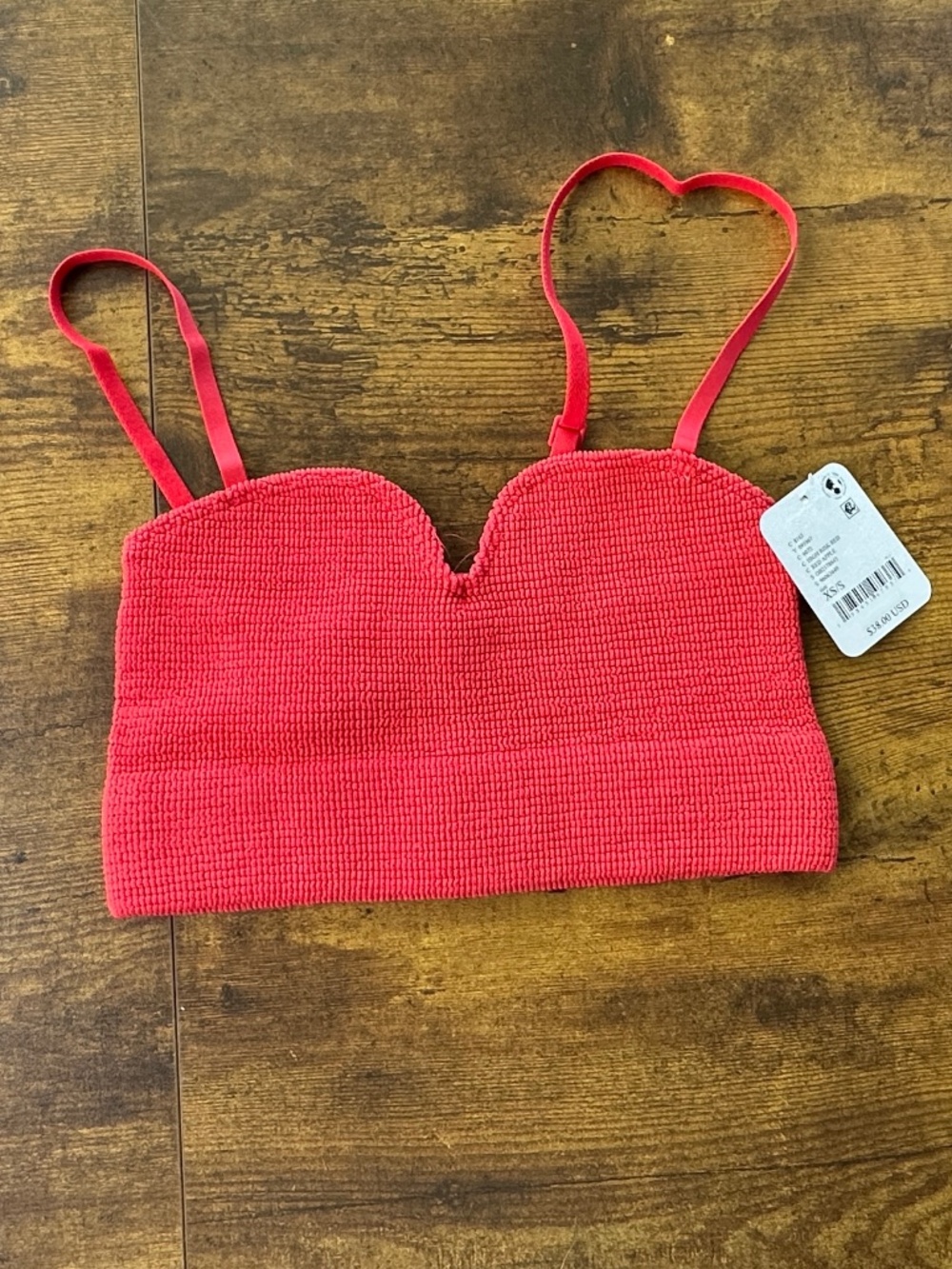 Free People Intimately NWT Popcorn Textured Notch Crop Bralette Top Red Apple XS
